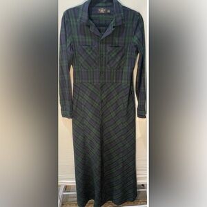 VTG RR Double RL Ralph Lauren Black Watch Plaid Maxi Dress